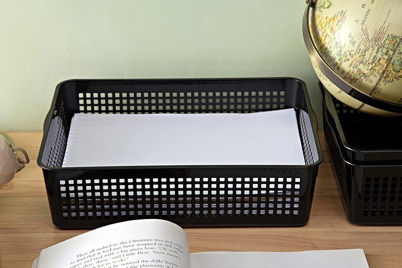Eslite A4 Size Plastic Storage Basket,Desktop File Paper Letter Organizer Tray, 6-Packs (Black) - Image 4